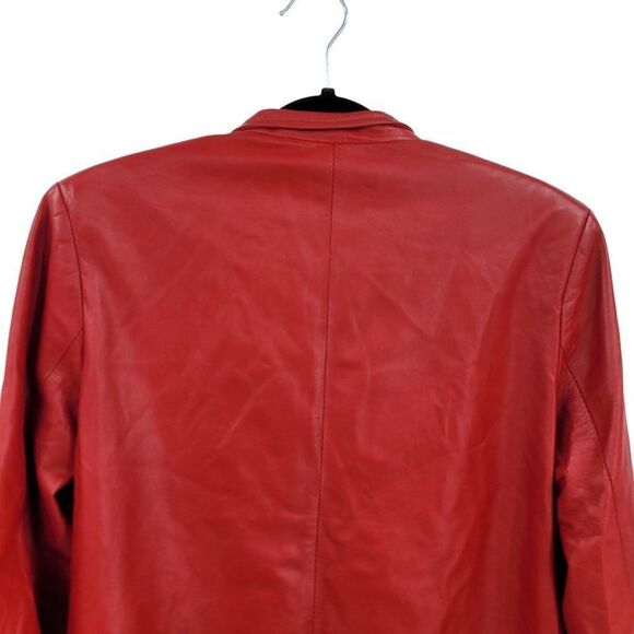 Vtg 80's Womens Athos Jacket Leather Bikercore Sleek Blazer Florence Italy Red L - Picture 7 of 14